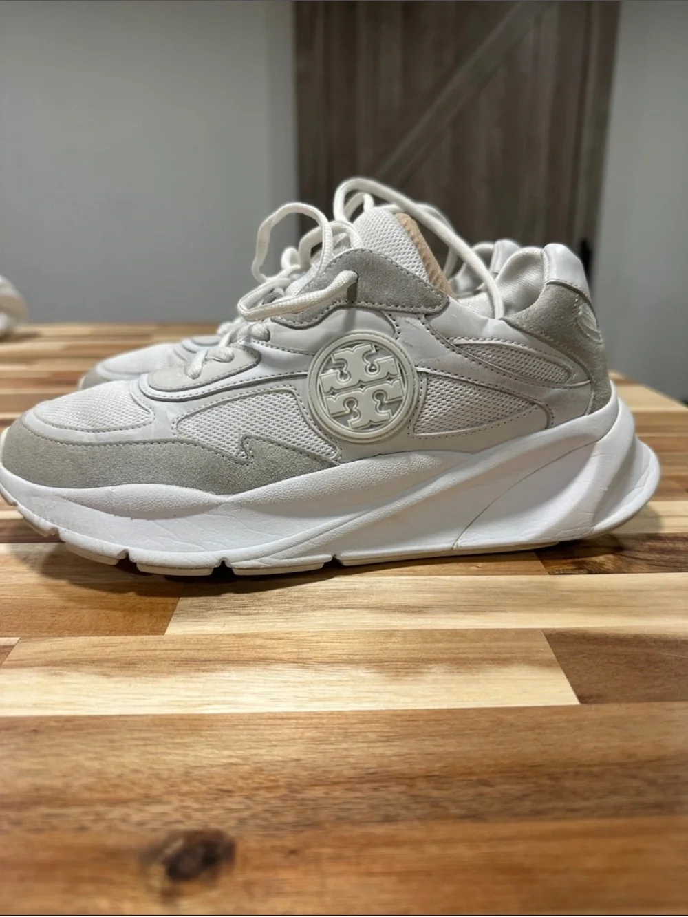 Tory Burch Cream and White Platform Sneakers